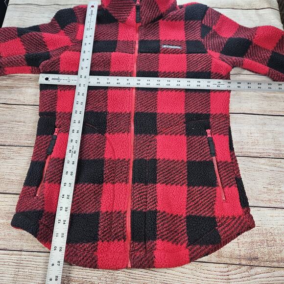 Columbia Women’s Red & Black Buffalo Plaid Full Zip Fleece Jacket - Size Small - Picture 2 of 5